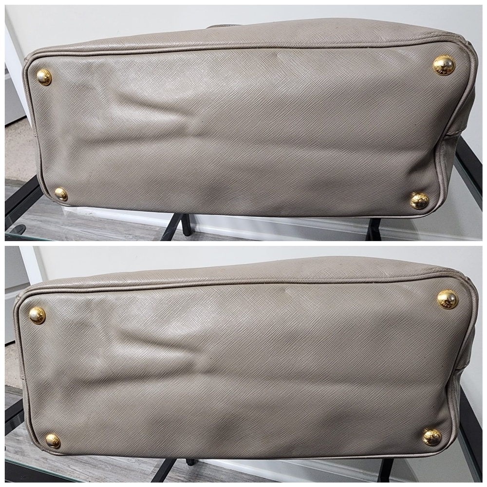 PRADA 2 Tone Saffiano Lux Large Double Zip Tote Bag Beige - Picture 12 of 16